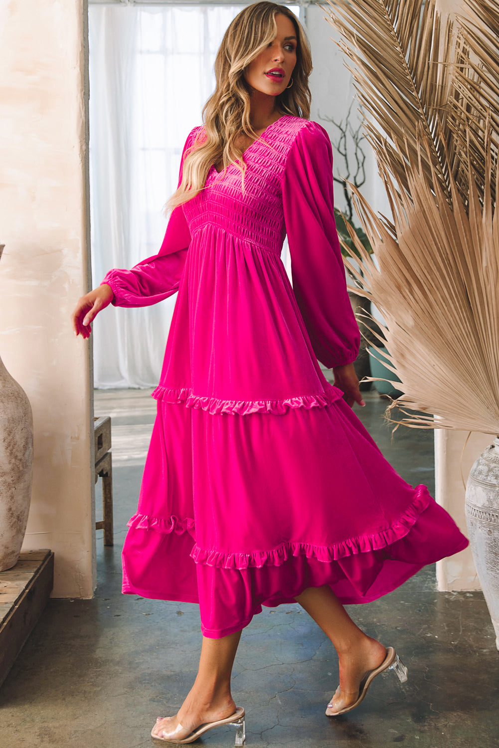 Fuchsia Dream Tiered Smock Dress