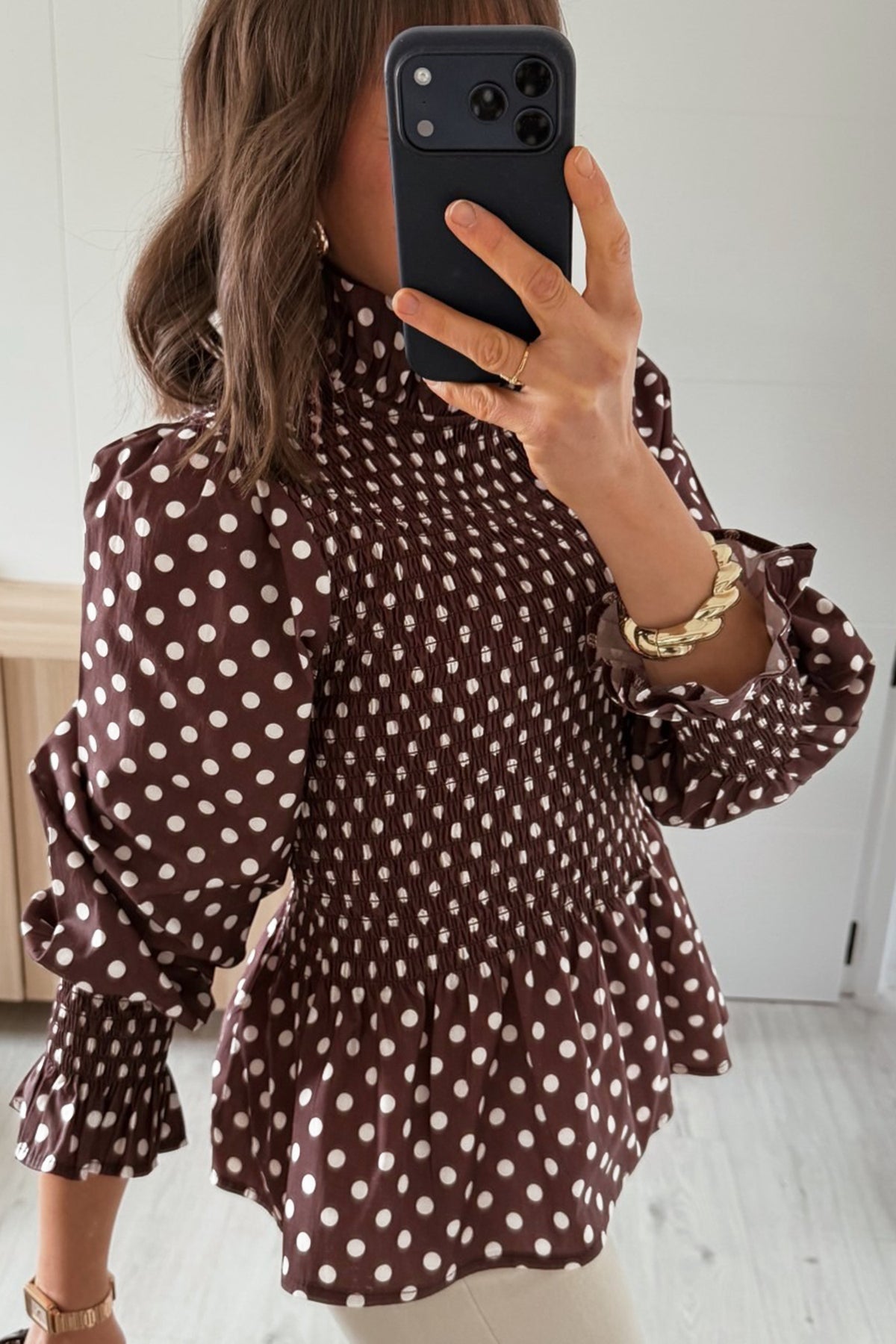 The Mocha Dot Darling Blouse