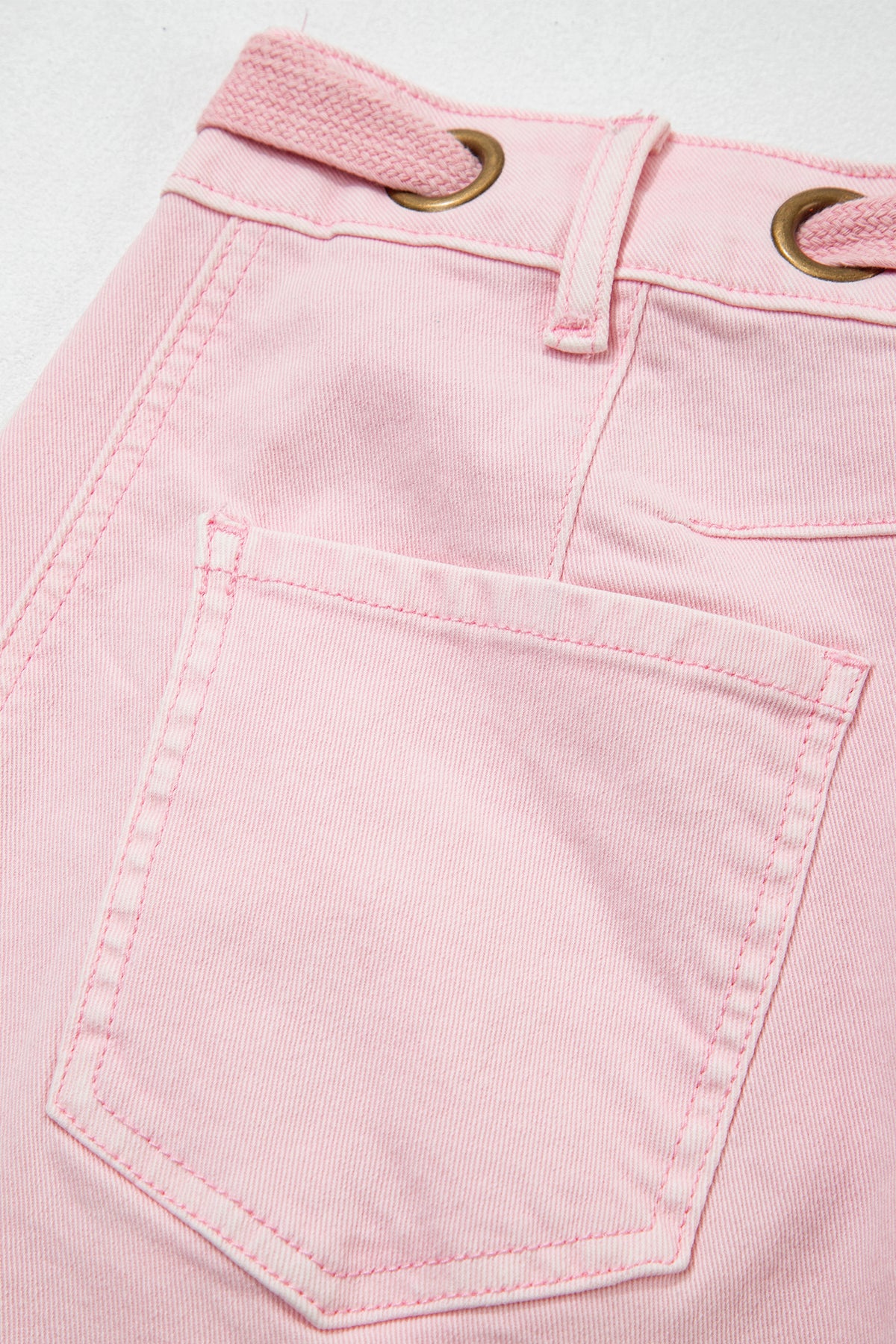 Light Pink Solid Color Grommet Detail Knot Waist Barrel Jeans